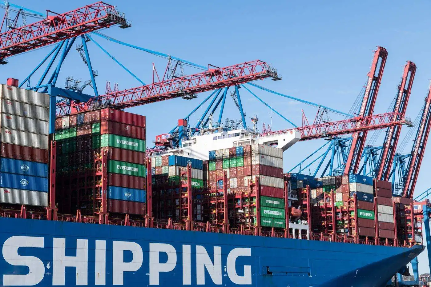 Export cargo loaded at a shipping port
